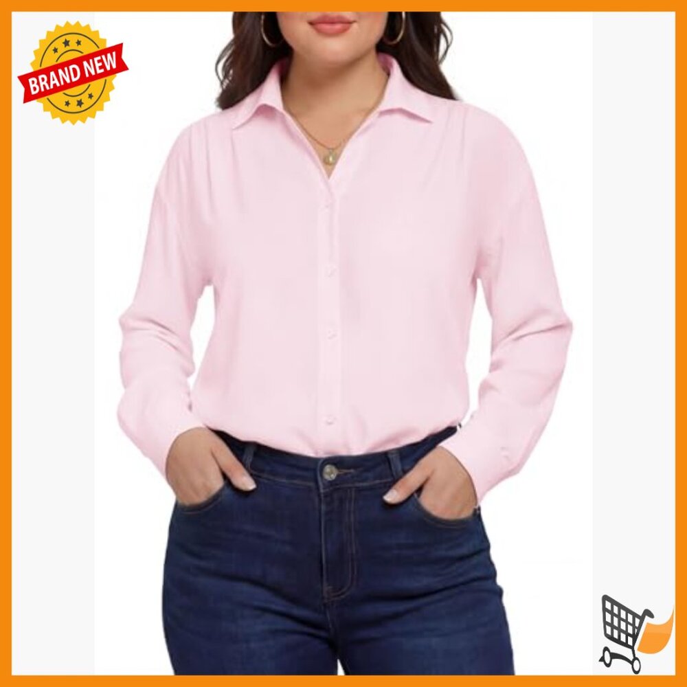 Plus Size V-Neck Button Down Blouse Long Sleeve B… - image 2